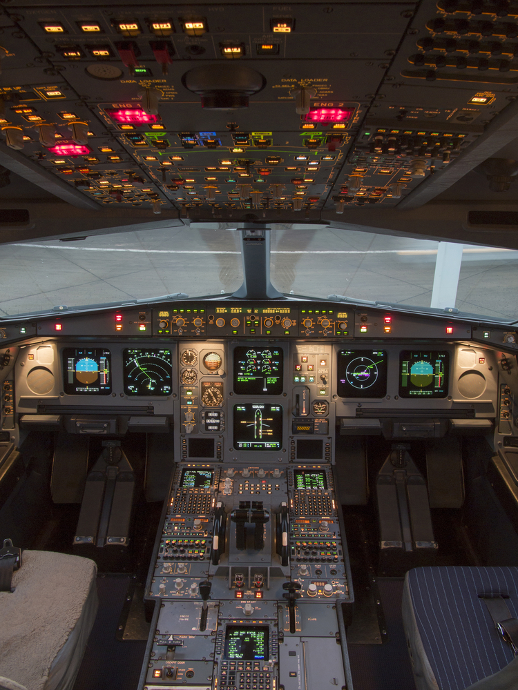 Airbus,A330,Airplane’s,Cockpit,With,Front,overhead,And,Pedestrian,Panel,Taken
